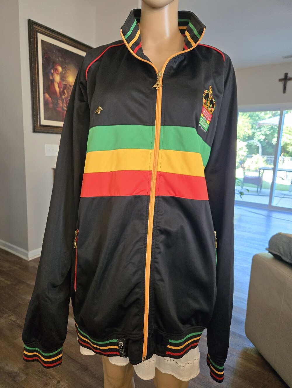 LRG Black Rasta Jacket with Orange Zip and Multicolor Collar